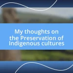 My thoughts on the Preservation of Indigenous cultures