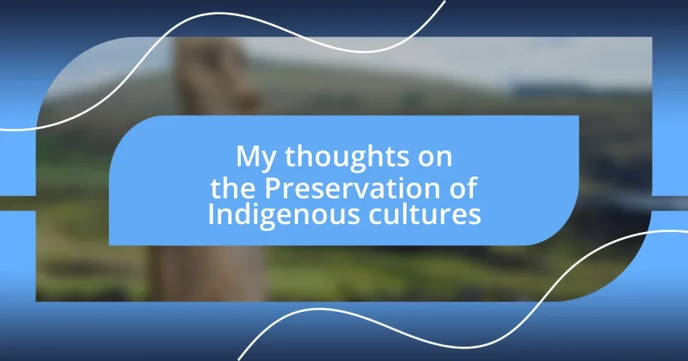 My thoughts on the Preservation of Indigenous cultures